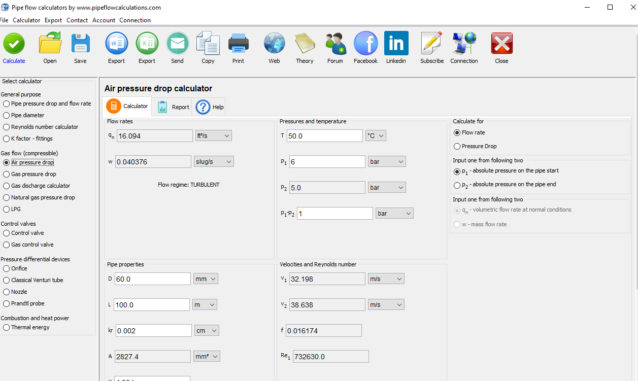 Air pressure drop calculator