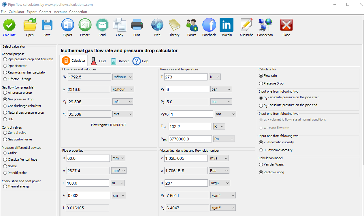 Gas pressure drop calculator