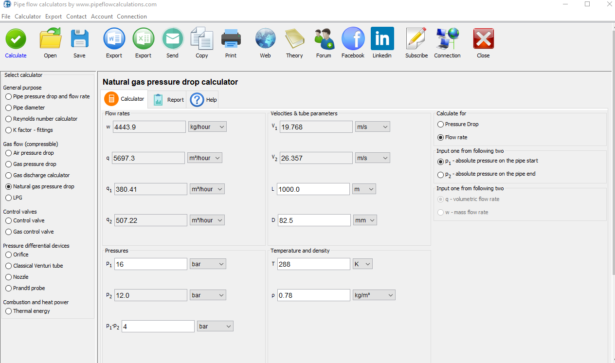Natural gas pressure drop calculator