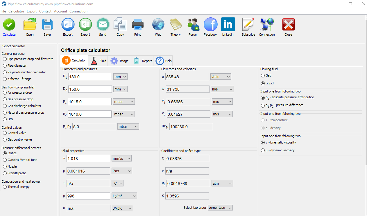 Orifice plate sizing calculator