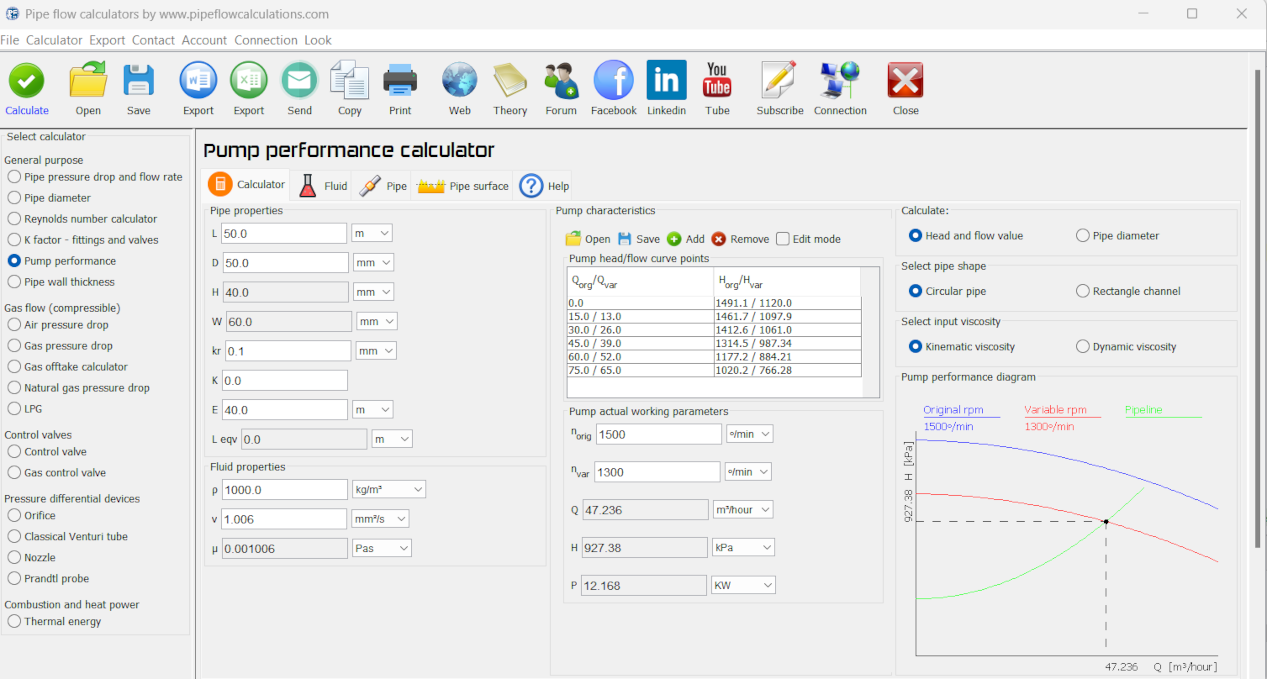 Pump performance calculator