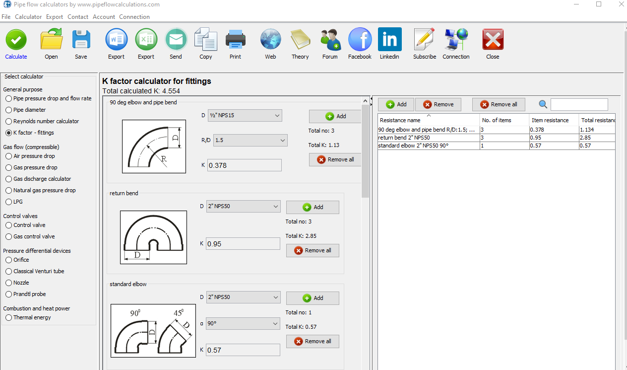 Resistance factor K calculator