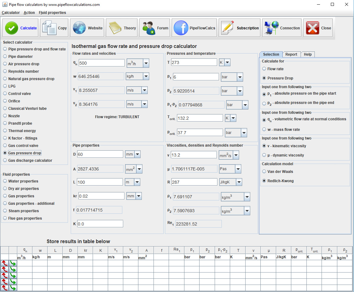 Gas pressure drop calculator